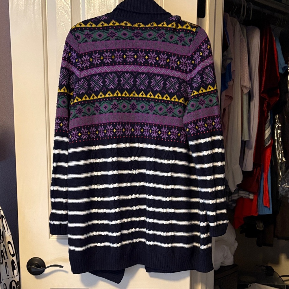 Talbots Multicolor Patterned Cable Knit Cardigan - image 3